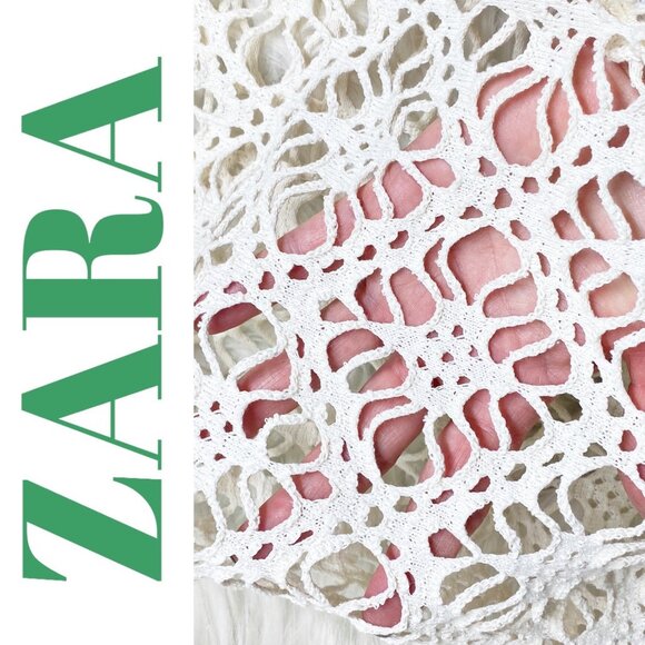 ZARA OPEN KNIT CROCHET MIDI SLIP DRESS IVORY COASTAL RESORT BOHO MINIMALIST, L - Picture 11 of 15